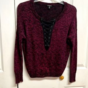 Express Burgundy Black Knit Drop Shoulder Long Sleeve Top Size S